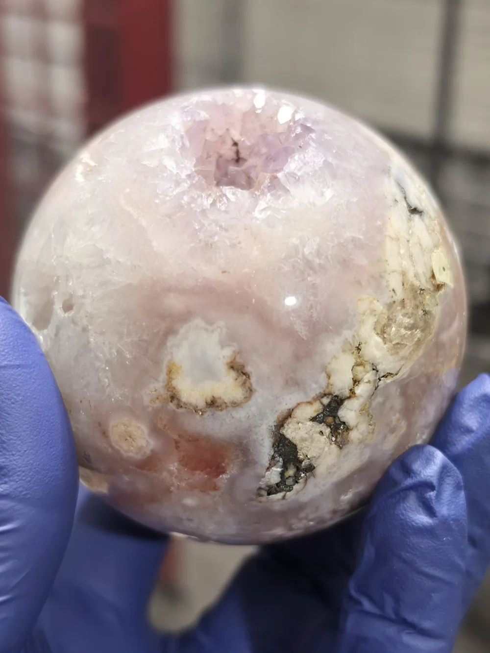 Pink Amethyst And Agate Druzy Crystal Display Sphere